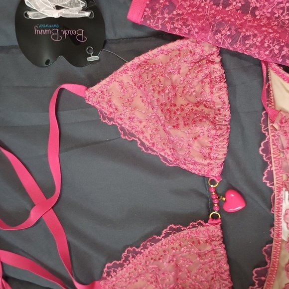 Beach Bunny NWT Pink Lace Tan X SM Top Lg Bottom W Cover-up - Picture 2 of 7